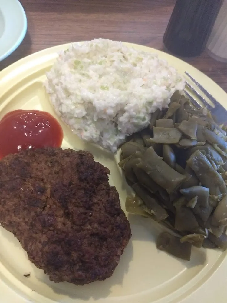 Hamburger Steak Green Beans and Coleslaw