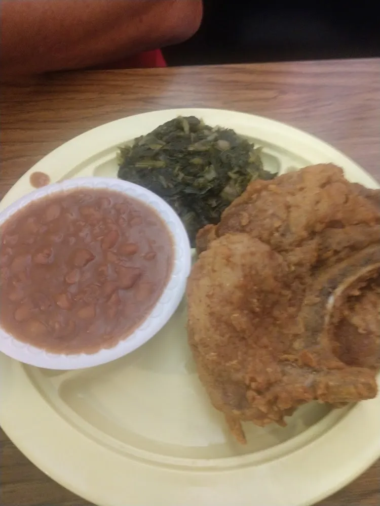 Pork Chops Pintos and Turnip Greens